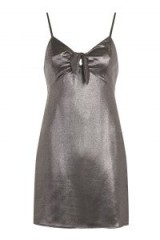 Topshop Tie Front Slip Dress ~ silver metallic party dresses