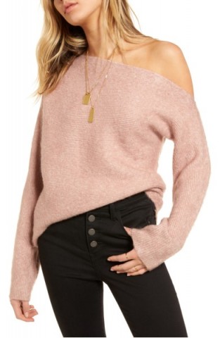 TREASURE & BOND One-Shoulder Ribbed Sweater | pink asymmetric neckline sweaters | luxe style knitwear