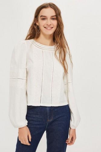 Topshop Trim Balloon Sleeve Top | white tops