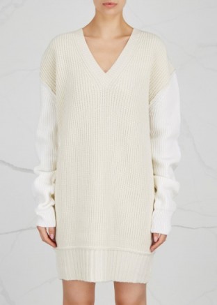 MCQ ALEXANDER MCQUEEN Two-tone chunky-knit jumper dress ~ neutral sweater dresses