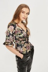 TOPSHOP Velvet Hook and Eye Floral Print Top – luxe style fashion