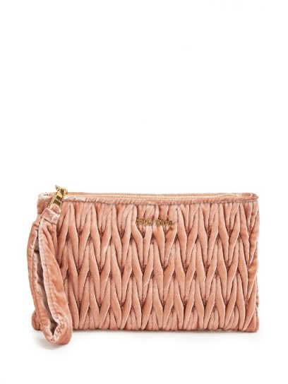 MIU MIU Velvet-matelassé pouch ~ pink textured pouches ~ small luxe bags