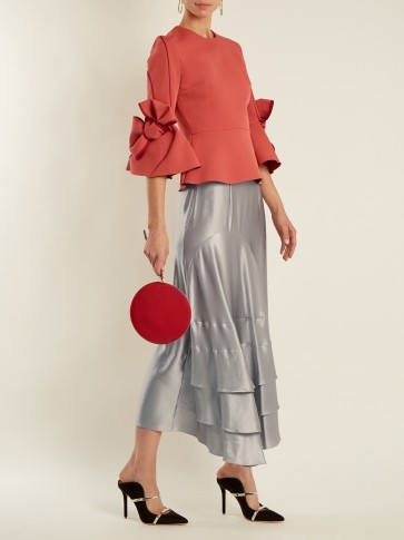 ROKSANDA Vostell tiered-ruffle silk-satin skirt ~ silky silver asymmetric skirts