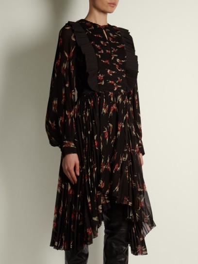 ISABEL MARANT Wesley floral-print pleated dress ~ ruffled asymmetric hem dresses