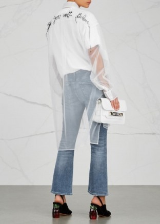 MAISON MARGIELA White embroidered tulle shirt ~ sheer overlay shirts ~ ‘Things you can’t believe’ slogan fashion
