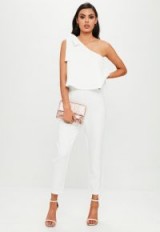 missguided white one shoulder bow jumpsuit