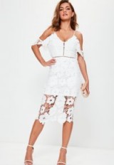 Missguided white strappy frill lace midi dress ~ semi sheer floral party dresses