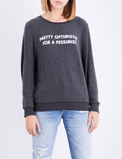 WILDFOX Pretty Optimistic Monte Crop fleece sweatshirt | slogan sweatshirts