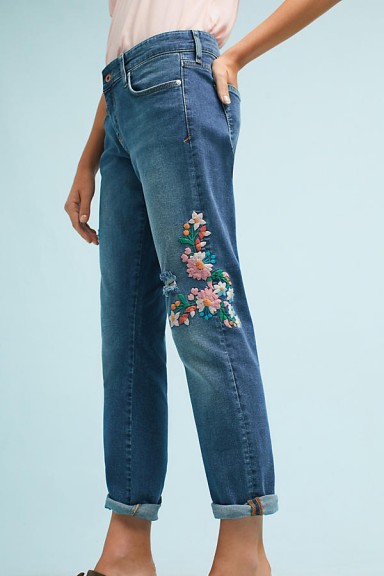 Anthropologie Wynona Embroidered Jeans | blue floral denim