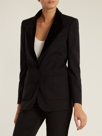 RACIL Yorkshire contrast-lapel wool blazer ~ black velvet trimmed blazers ~ tailored evening jackets