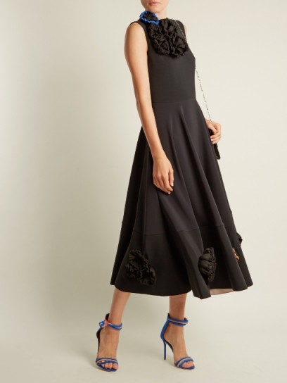 ROKSANDA Zennia flower-appliqué crepe dress ~ black fit and flare dresses