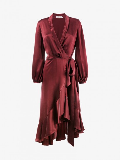 Zimmermann Silk Wrap Dress With Ruffle Detail ~ burgundy dresses