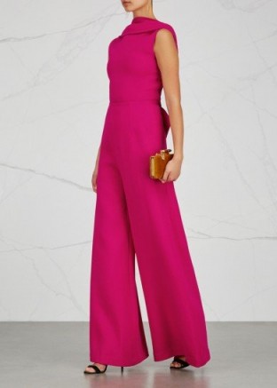 ROLAND MOURET Admaston cerise wide-leg jumpsuit ~ pink draped neckline jumpsuits ~ elegant evening wear