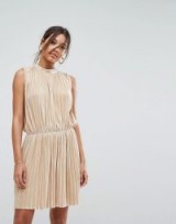 Aeryne Sleeveless Velvet Pleated Dress – sleeveless pale gold party dresses