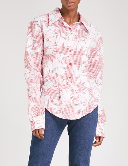 ART SCHOOL Lace-up cotton-seersucker shirt – pink rose print oversized shirts