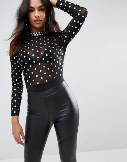 ASOS Body with Disco Sequins and Open Back – sheer party tops – embellished bodysuits
