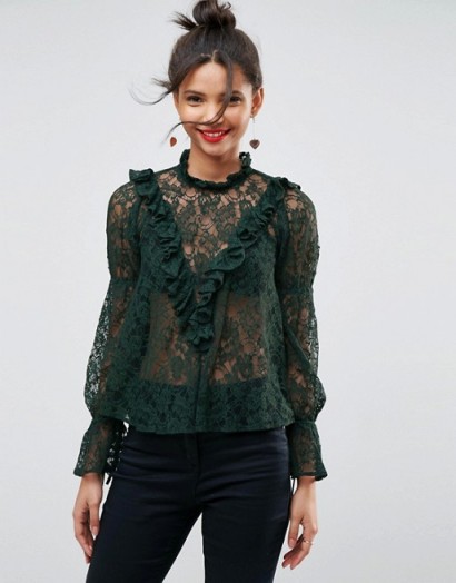 ASOS Historical Lace Blouse | green romantic high neck blouses