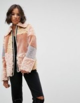 ASOS Jacket in Patchwork Faux Fur | casual luxe | patch winter jackets