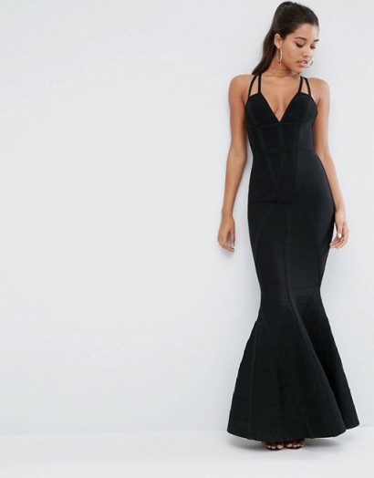 ASOS Premium Bandage High Apex Maxi Dress | black plunging evening dresses | fishtail hem