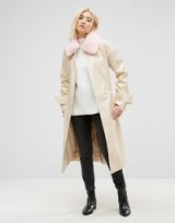 ASOS Vinyl Mac with Faux Fur Collar / glossy cream coats