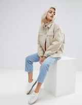 ASOS PETITE Denim Wadded Jacket in Stone – neutral casual jackets – petites fashion