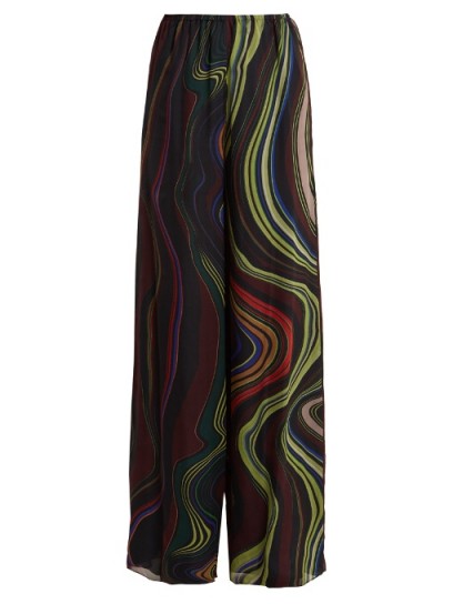 BY. BONNIE YOUNG Asylum-print wide-leg silk-chiffon trousers ~ wave printed pants