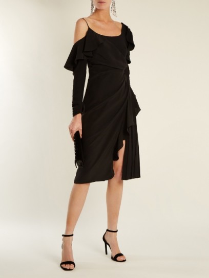 VERSACE Asymmetric open-shoulder ruffle-detail dress ~ stunning lbd ~ chic evening wear