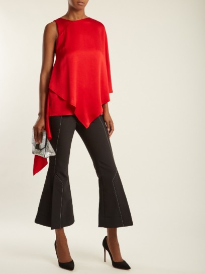 OSMAN Auriene one-shoulder layered satin top ~ red asymmetric tops