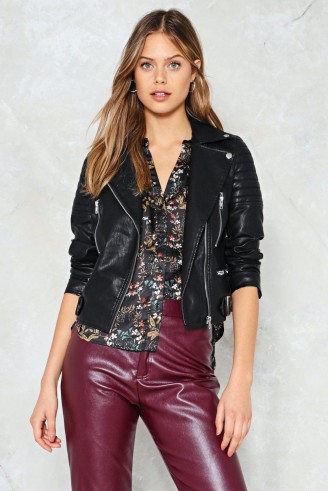 NASTY GAL Bad Blood Moto Jacket – black vegan leather biker jackets