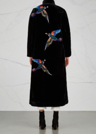 KATYA DOBRYAKOVA Black bird-embroidered faux fur coat ~ statement winter coats