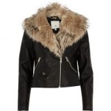 River Island Black faux fur shawl biker jacket