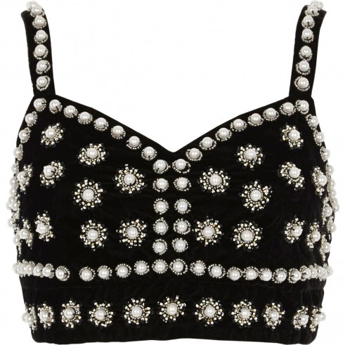 River Island Black faux pearl embellished bralet ~ bralets ~ party fashion