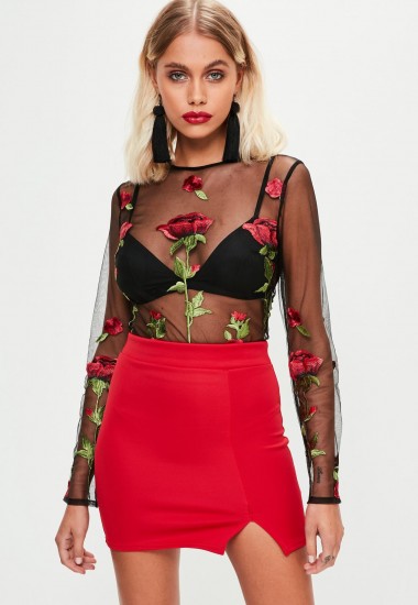 Missguided black floral mesh bodysuit | sheer bodysuits