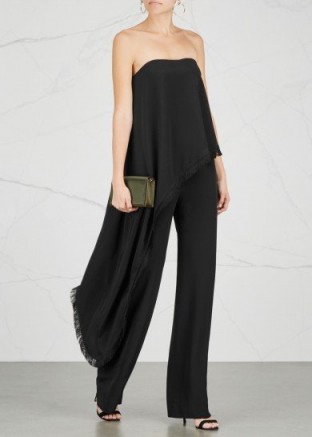 ADAM LIPPES Black overlay silk crepe jumpsuit ~ chic strapless jumpsuits