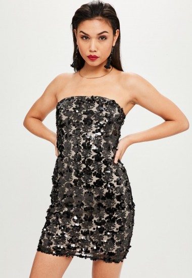 MISSGUIDED black sequin bandeau dress | strapless bling dresses