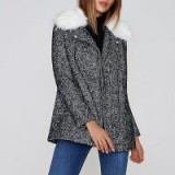 River Island Black tweed faux fur collar biker coat