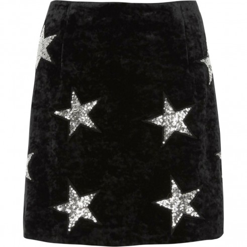 River Island Black velvet sequin star mini skirt ~ party skirts