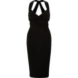 River Island Black wrap front fitted midi dress ~ LBD ~ fitted party dresses