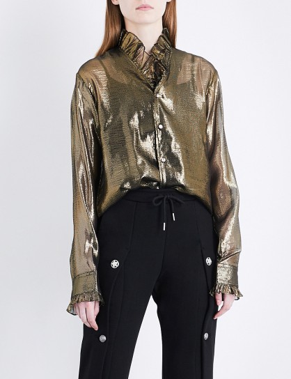 BLINDNESS Ruffled metallic silk-blend shirt | gold ruffle shirts