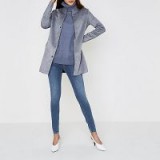 River Island Blue faux suede edge to edge coat – collarless coats