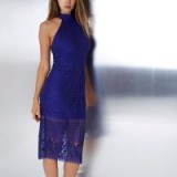 River Island Blue lace high neck midi bodycon dress ~ semi sheer party dresses