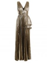 MARIA LUCIA HOHAN Briella pleated lamé gown / shiny silver metallic gowns