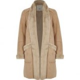 River Island Camel faux shearling trim open front coat