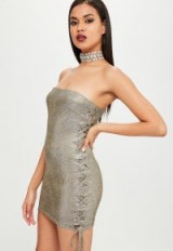 carli bybel x missguided gold metallic bandeau dress ~ strapless mini dresses