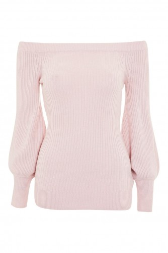 TOPSHOP Cashmere Rib Bardot Jumper – pink off the shoulder jumpers