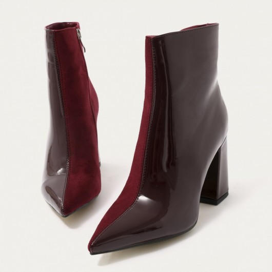 shiny burgundy boots