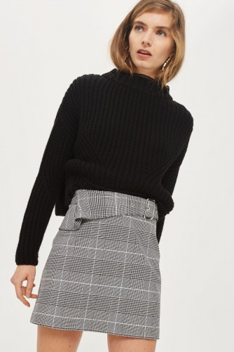 TOPSHOP Checked Buckle Peplum Mini Skirt