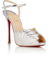 CHRISTIAN LOUBOUTIN Botticella Alta Metallic Leather Platform Sandals ~ metallic-silver heels