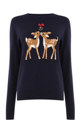 WAREHOUSE CHRISTMAS DEER JUMPER | cute Xmas jumpers | navy blue animal sweaters