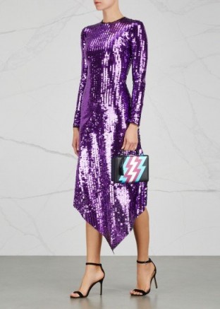 PREEN BY THORNTON BREGAZZI Clarissa purple sequinned dress ~ purple asymmetric dresses